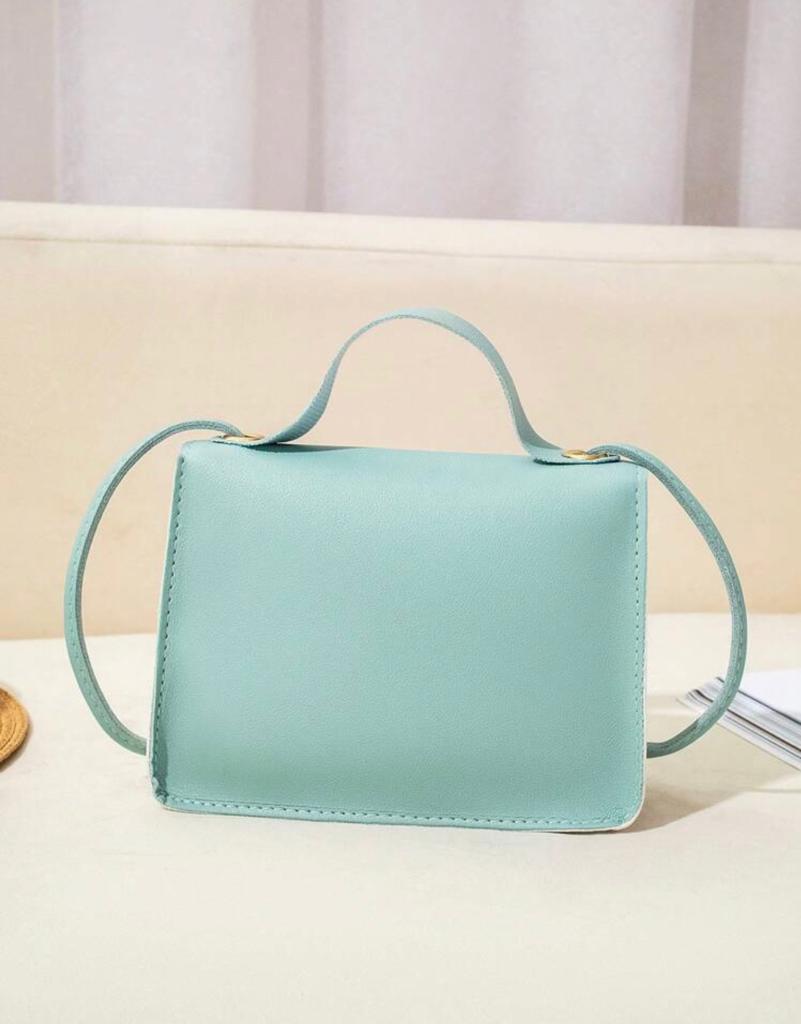 Mini Two Tone Twist Lock Flap Square Bag - Blue