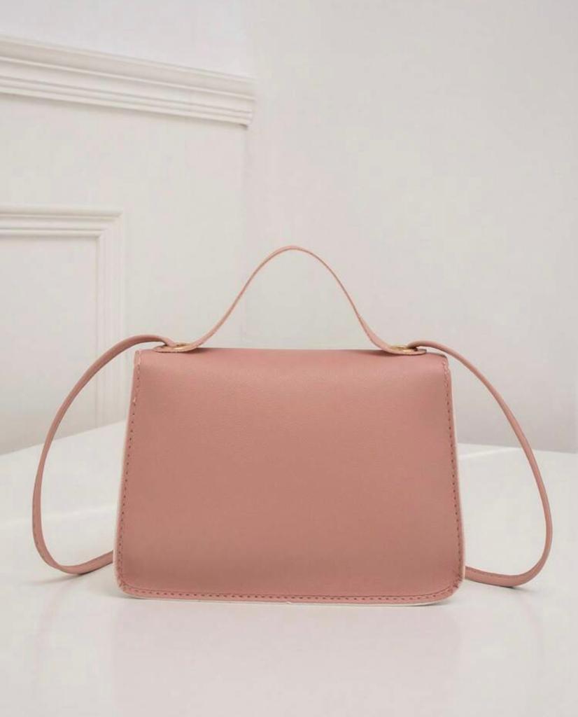 Mini Two Tone Twist Lock Flap Square Bag - Pink