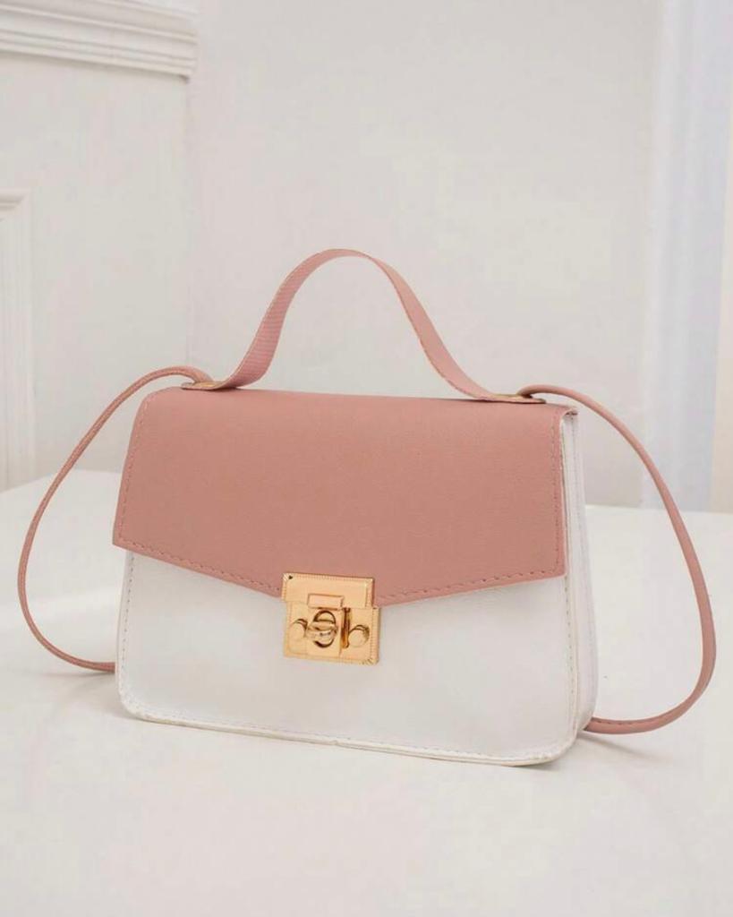 Mini Two Tone Twist Lock Flap Square Bag - Pink