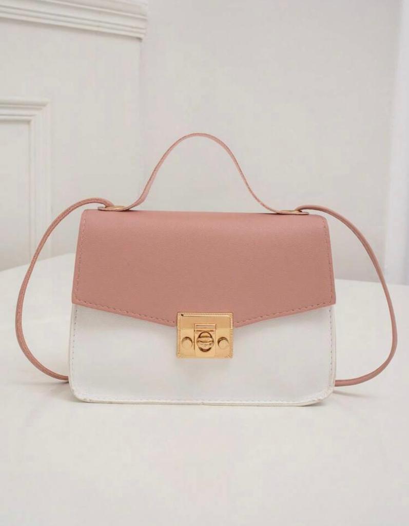 Mini Two Tone Twist Lock Flap Square Bag - Pink