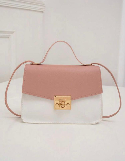 Mini Two Tone Twist Lock Flap Square Bag - Pink