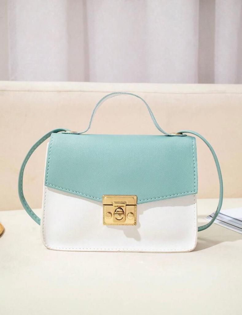 Mini Two Tone Twist Lock Flap Square Bag - Blue