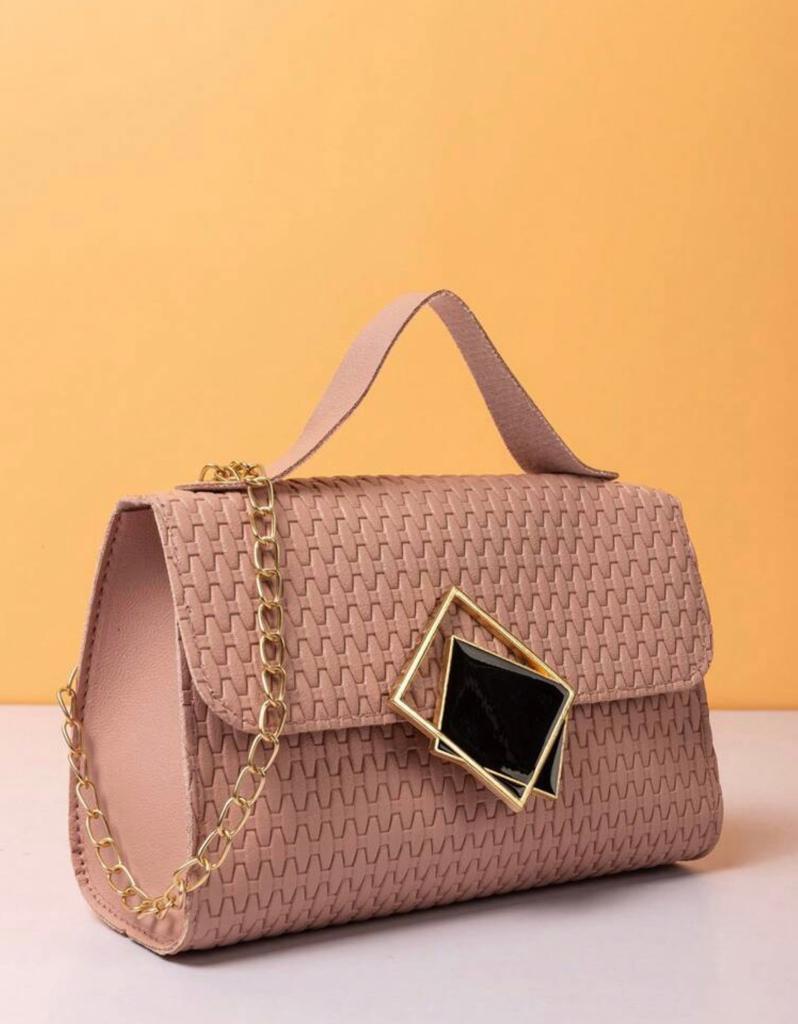 Mini Flap Square Bag Embossed Detail Metal Decor - Pink