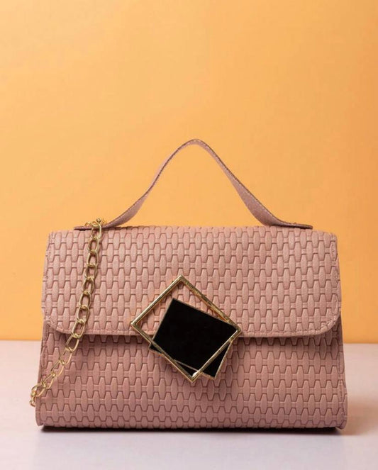 Mini Flap Square Bag Embossed Detail Metal Decor - Pink