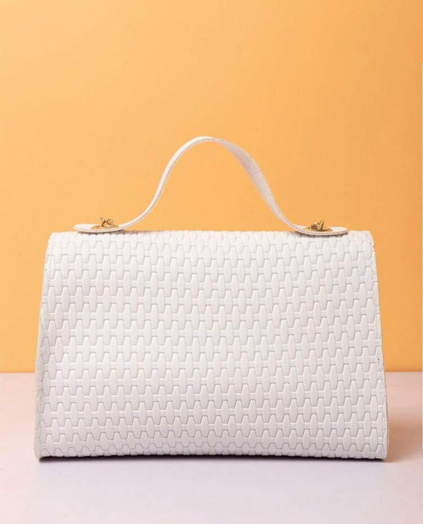 Mini Flap Square Bag Embossed Detail Metal Decor - White