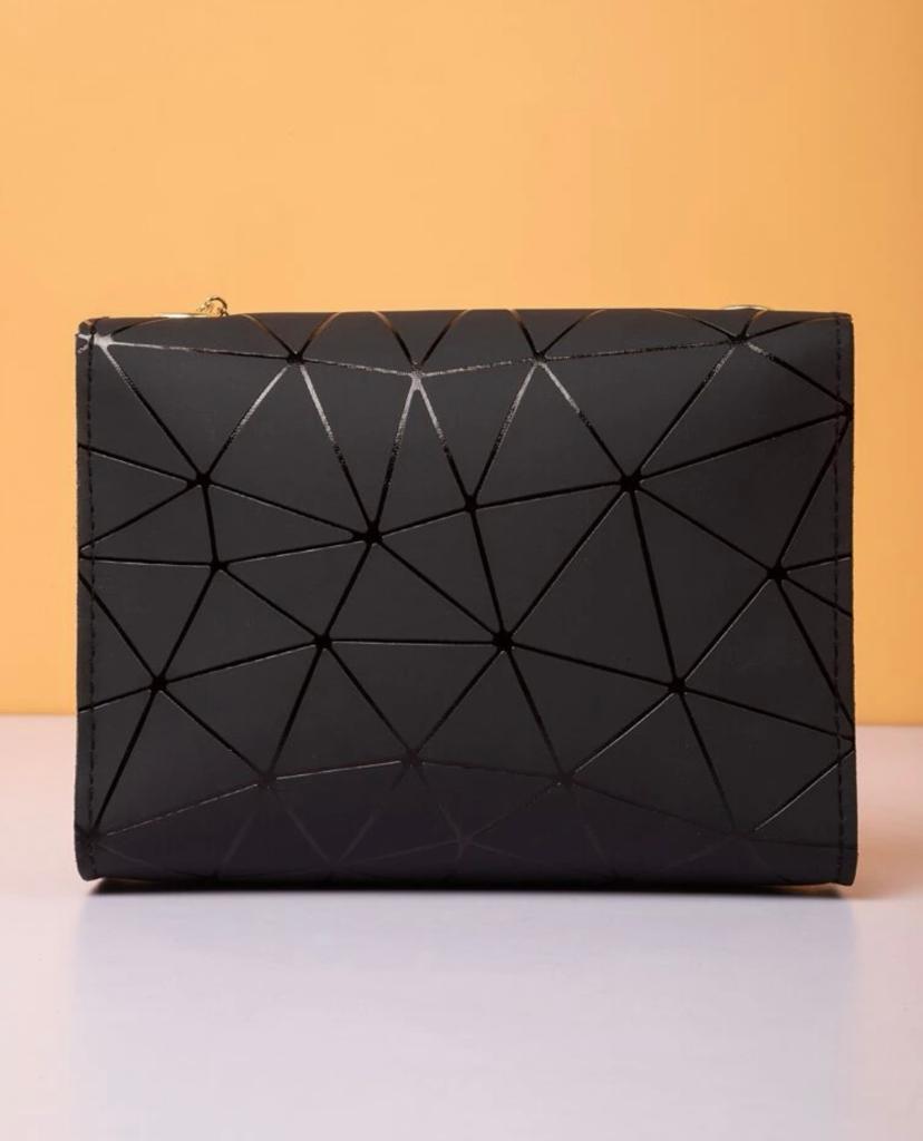 Mini Twist Lock Geometric Pattern Flap Square Bag - Black