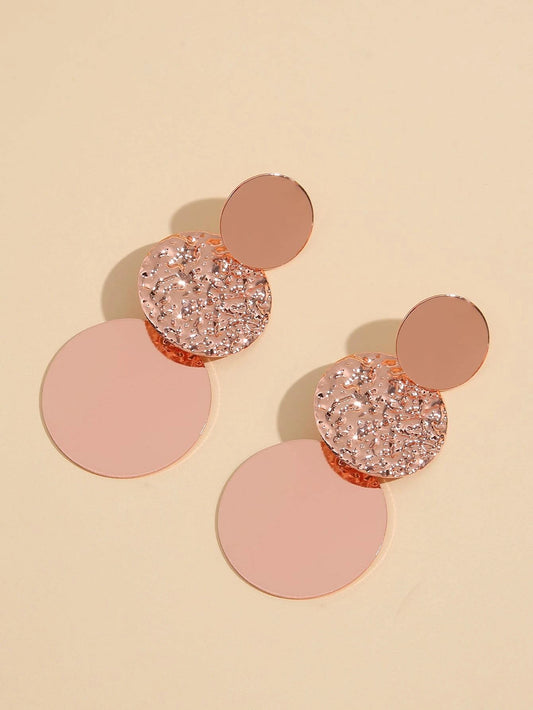 Textured Metal Round Drop Earrings - Rose Gold