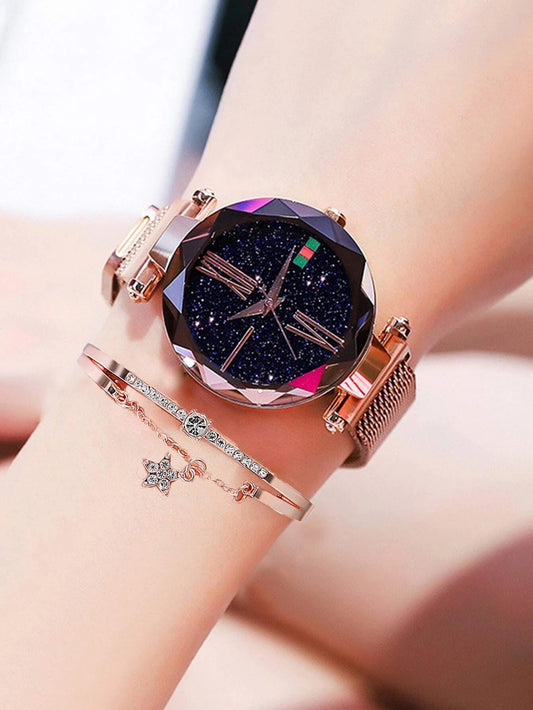 One-piece Magnetic Strap Pointer Quartz Watch & One-piece Bracelet