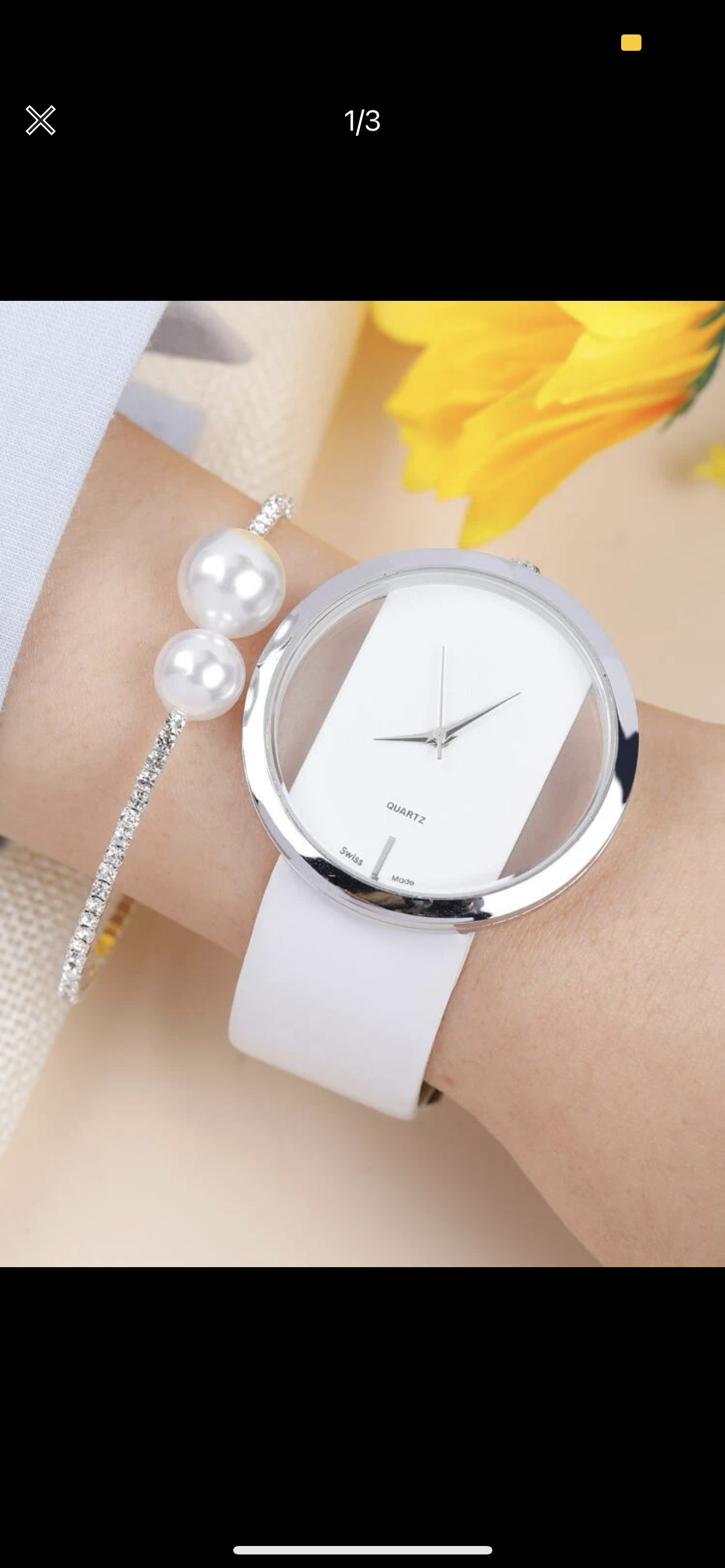 1pc Simple Round Pointer Quartz Watch & 1pc Faux Pearl Bracelet