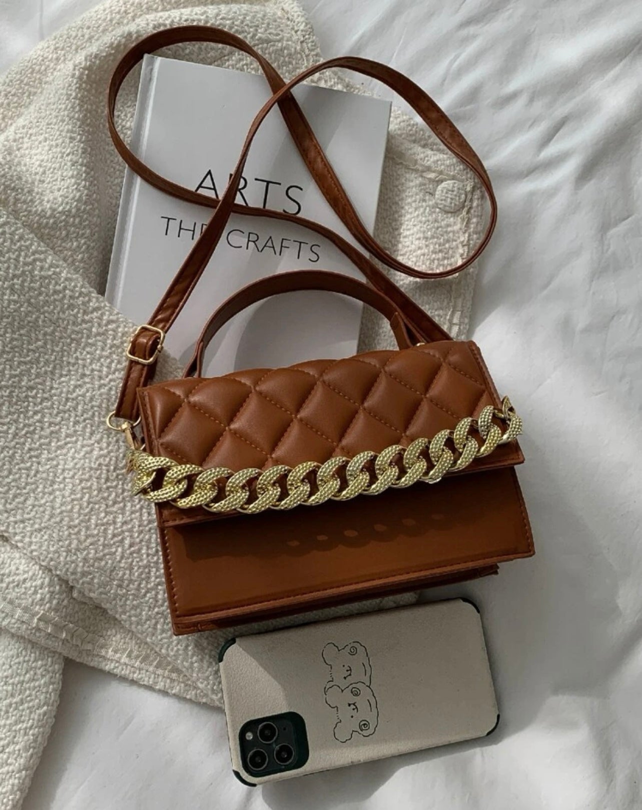 Mini Quilted Pattern Chain Square Bag