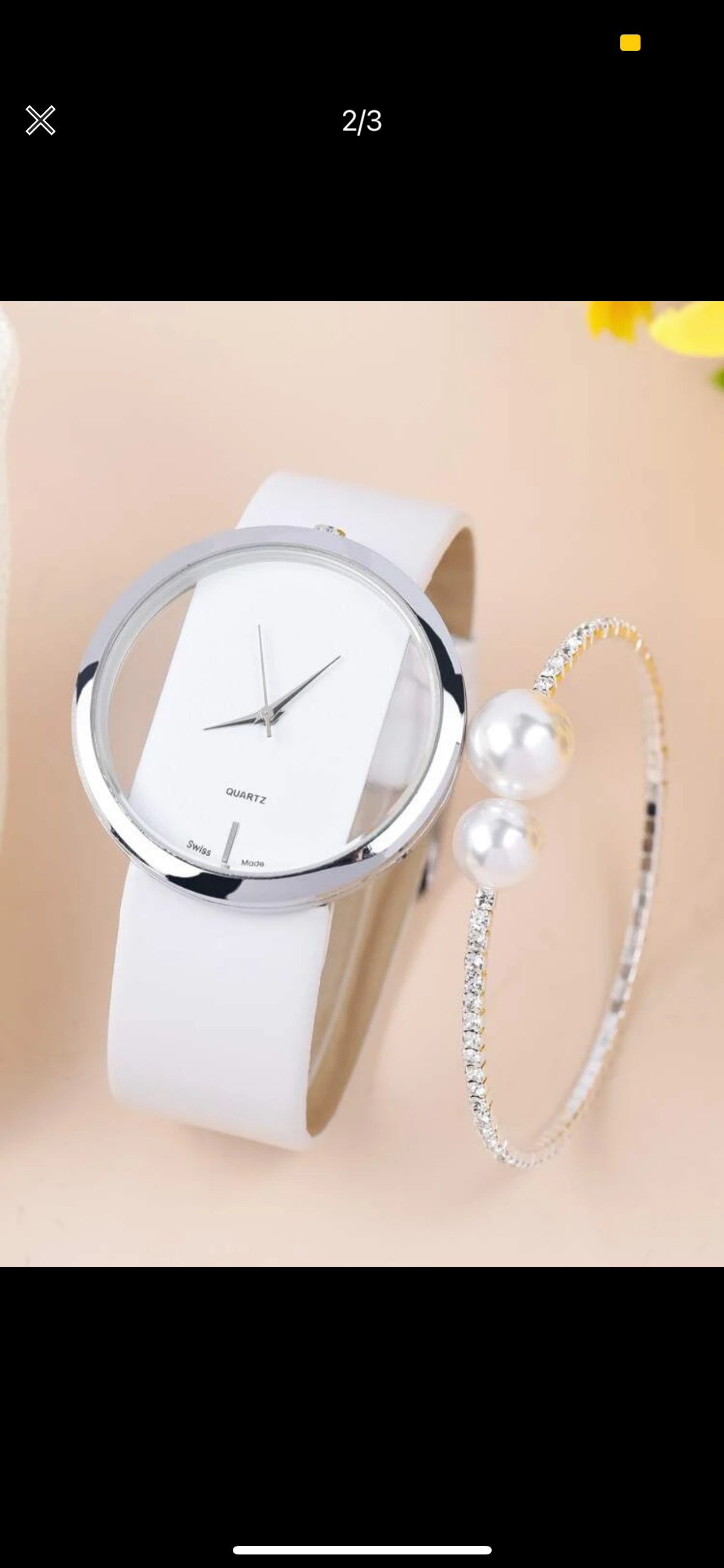 1pc Simple Round Pointer Quartz Watch & 1pc Faux Pearl Bracelet