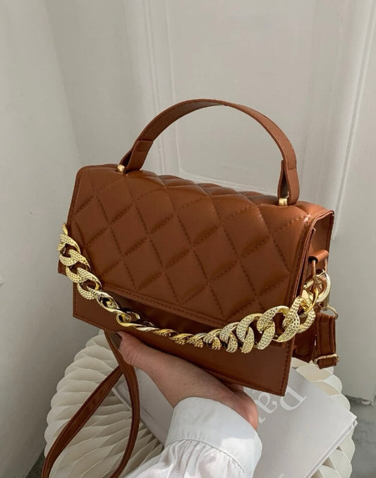 Mini Quilted Pattern Chain Square Bag